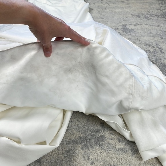 Sarah Seven Viv White Trumpet Wedding Dress Side Sheer Mesh Train Sz 8 - Picture 16 of 17